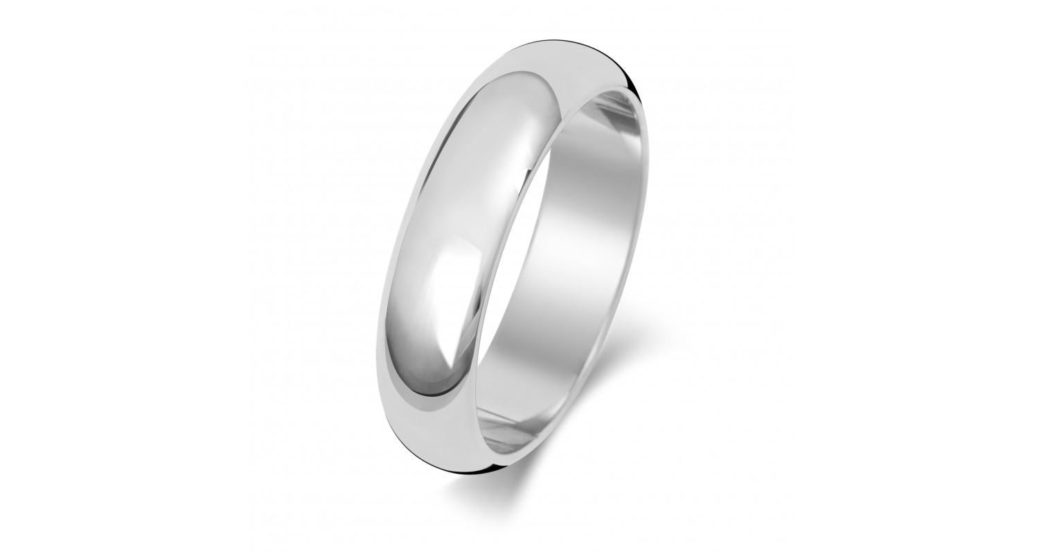 9ct White Gold D Shape 5mm Heavyweight Band